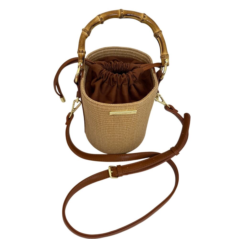 Katie Loxton Gigi Straw Woven Bucket Bag Bamboo Handle Brown Crossbody NWOT - Picture 3 of 9